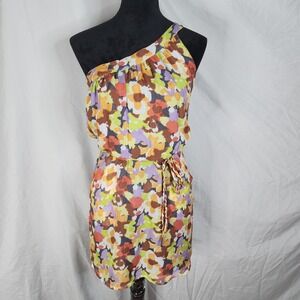 Vtg CHARLIE JADE Size XS 100% Silk Floral Art‎ to Wear One Shoulder Sundress EUC